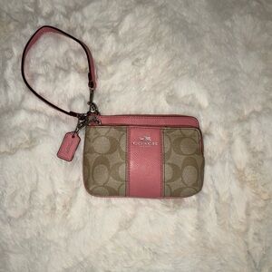 Coach Pink and Brown Signature Wristlet